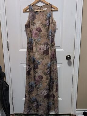 Floral Maxi Dress in Beige with Mauve and Blue Accents